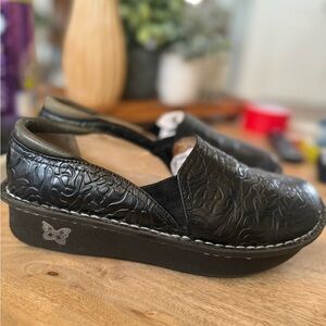 Alegria by PG Lite Black Embossed Mules with Butterfly Detail 7